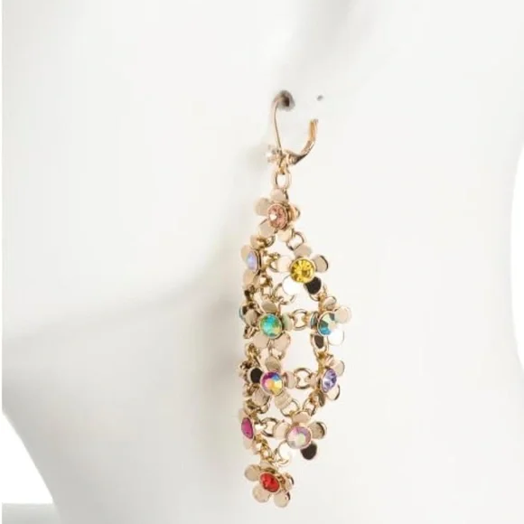 Betsey Johnson Gold Flower Cluster Geometric Love Fest Earrings NWT - Picture 4 of 5